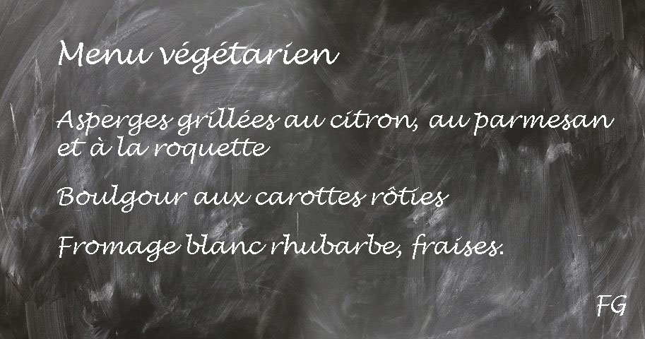 Idée de menu végétarien à partir de la recette des asperges grillées, au citron, au parmesan et à la roquette