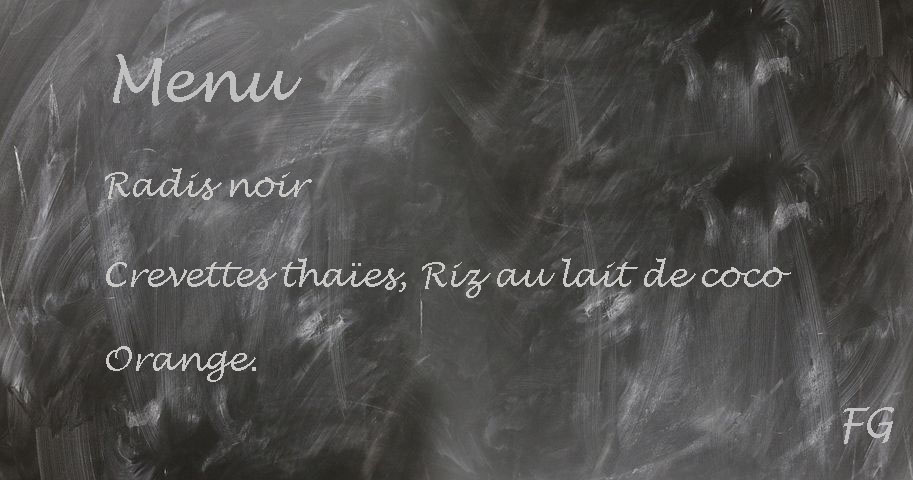 Proposition de menu avec les crevettes thaïes, riz au lait de coco