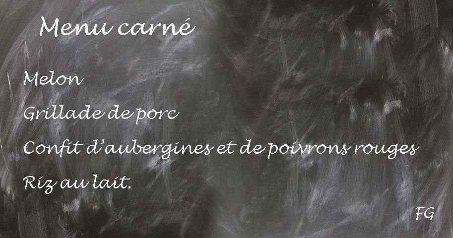 Menu carné avec le confit d’aubergines et poivrons rouges
