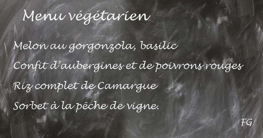 Menu végétarien avec le confit d’aubergines et de poivrons rouges