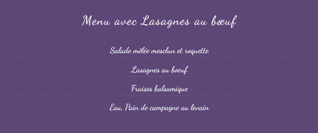 Menu avec Lasagnes au bœuf